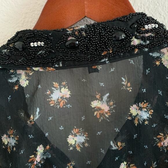 TOPSHOP Beaded Floral Ruffle Cuff Blouse | 6 - Picture 5 of 10